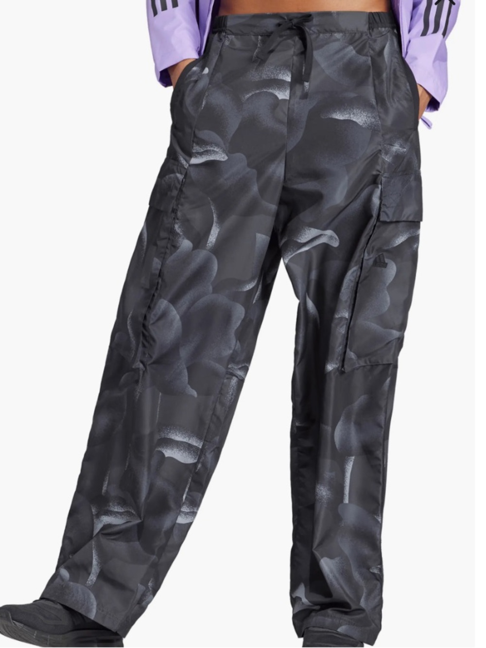 Adidas City Escape Cargo Pant Black Multicolor Women’s XL Baggy Wide Leg Pull On